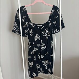 Abercrombie & Fitch Linen Blend Floral Embroidery Button Down Dress